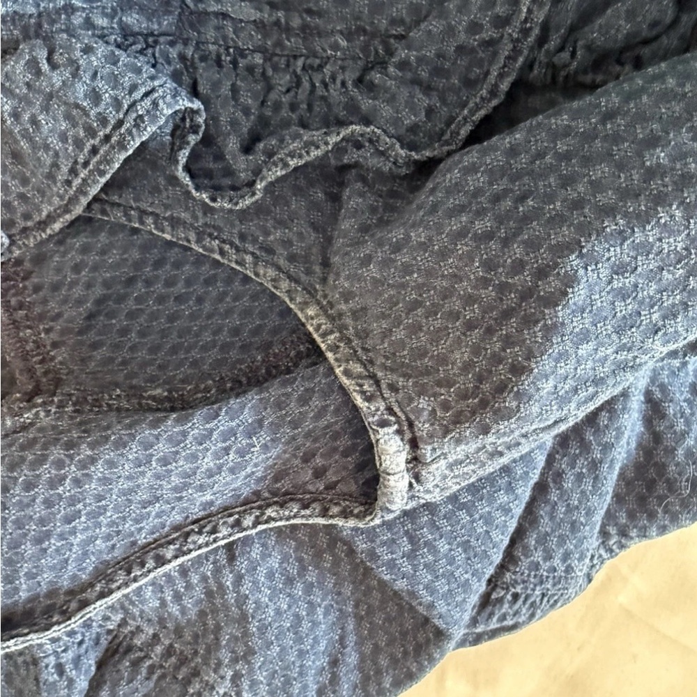 MADEWELL Women's L Indigo Blue Ruffled-Bodice Cotton Tiered Boho Midi Dress - Picture 7 of 7